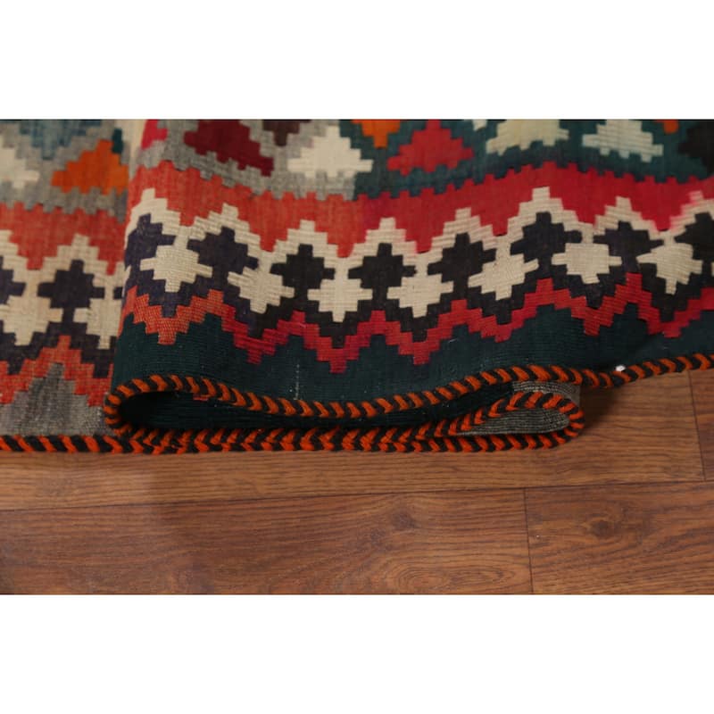 Tribal Kilim Qashqai Persian Vintage Rug Hand-Woven Red Wool Carpet - 5'0"x 6'8"