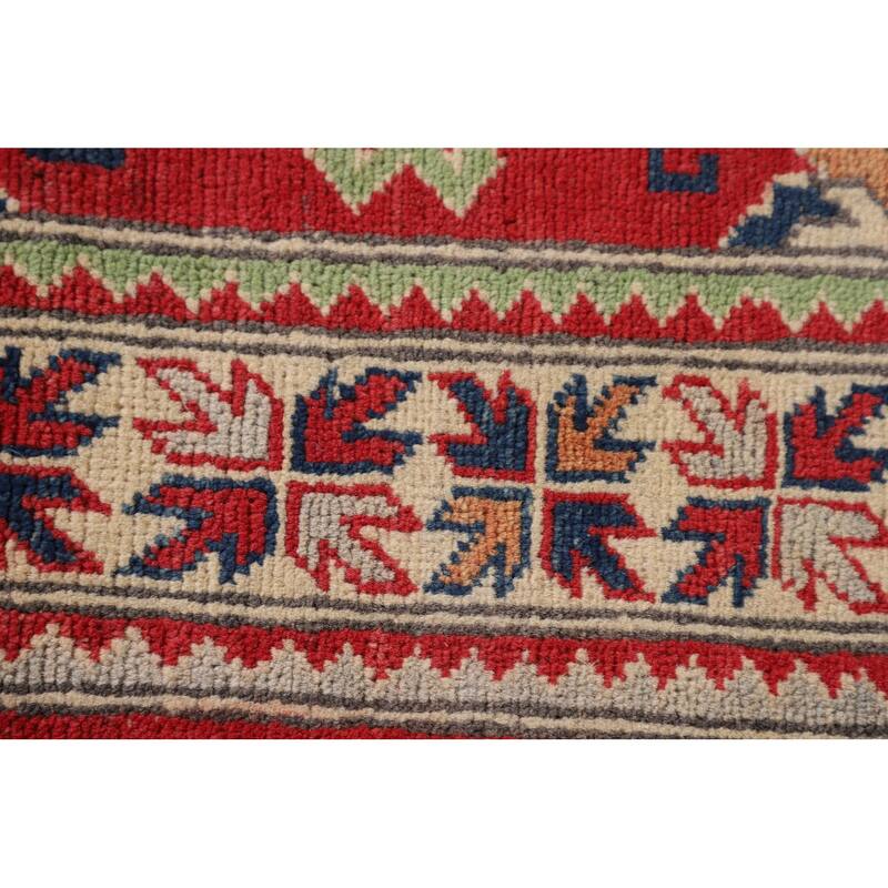 Geometric Kazak Rug Handmade Wool Carpet - 3'2"x 5'0"