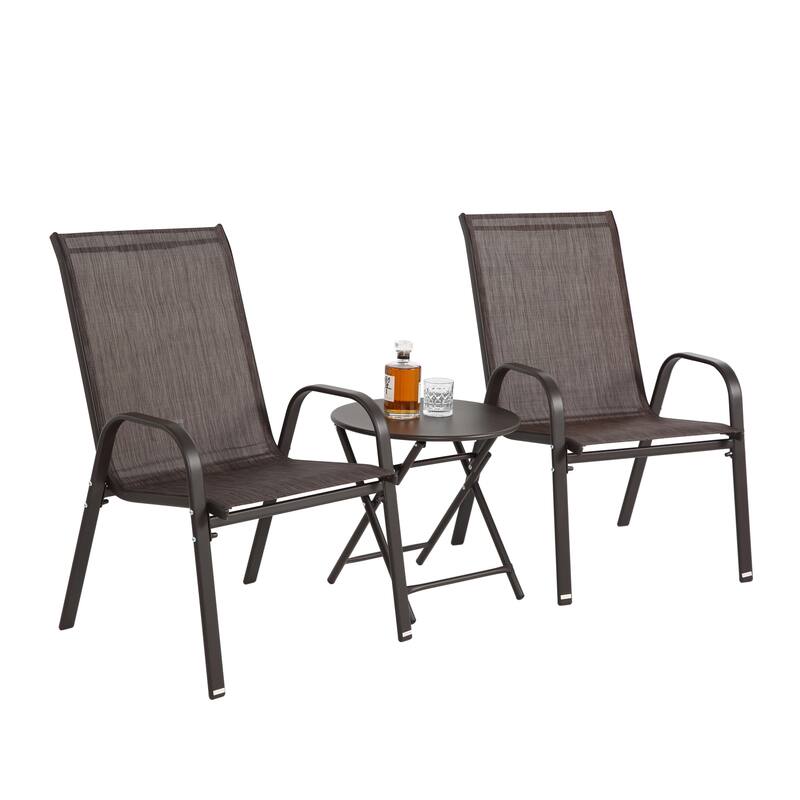 3-Piece Patio Bistro Set w/ 2 Camping Chairs, Steel Top Folding Table