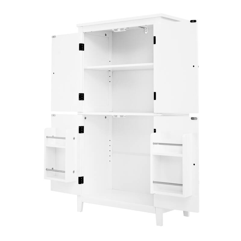 Large Bathroom Waterproof Storage Cabinet with 4 Doors, Shelf