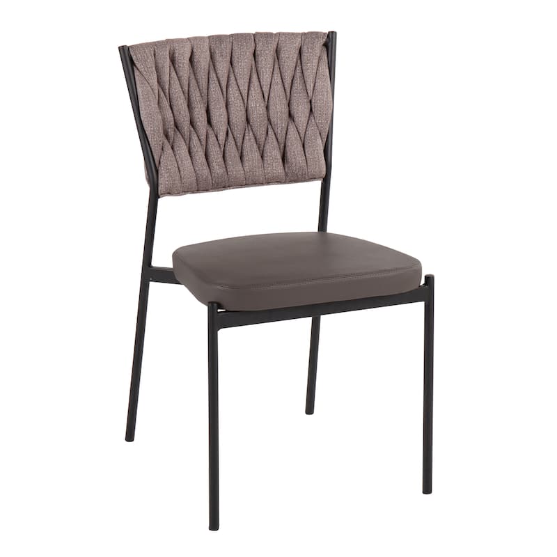 Porch & Den Randolf Braided Dining Chair - Set of 2 - Light Brown Fabric & Grey Faux Leather