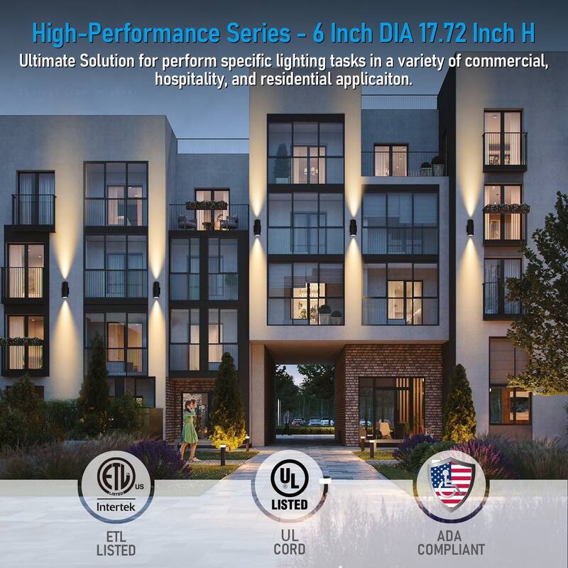 17.72" Up & Down Wall Sconces, Waterproof Exterior Wall Light, Aluminum, E26 Base - 2PACK