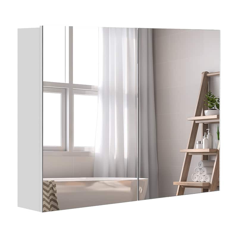 HOMCOM Double Door Wall Mounted Bathroom Mirror Medicine Cabinet with Modern Design, Large Storage, & Quiet Hinges - 23.5*31.5*6