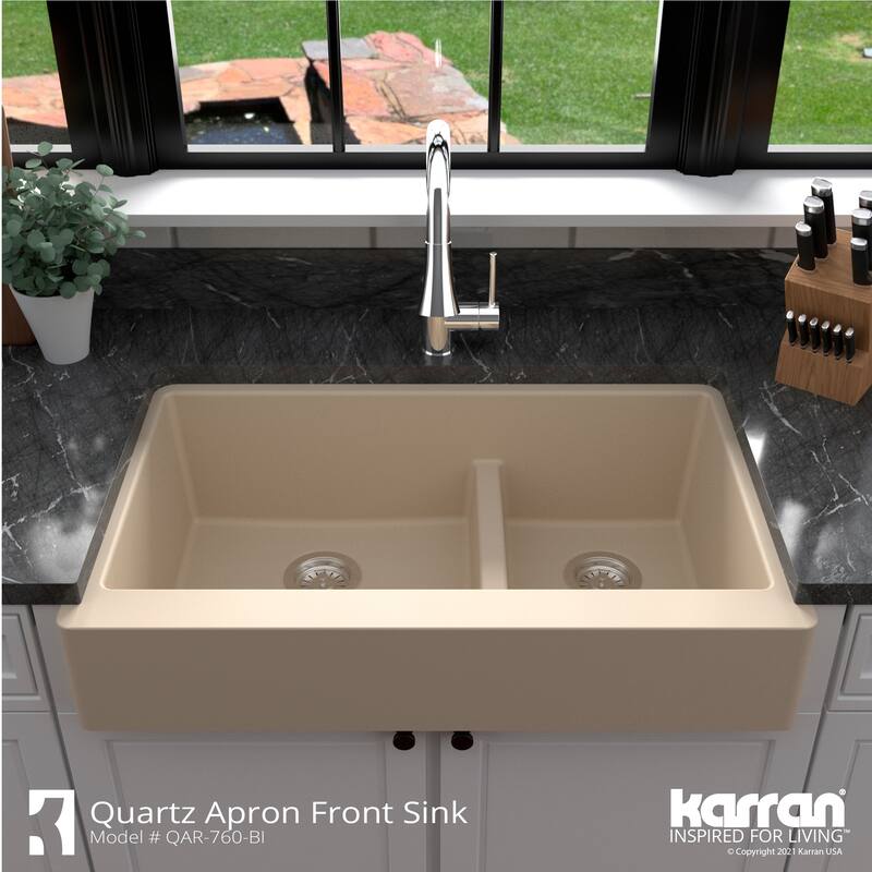 Karran Retrofit Apron-Front Quartz Double Bowl Kitchen Sink