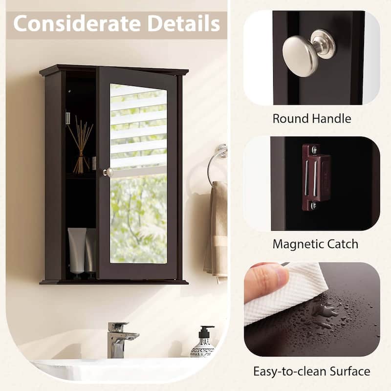 Costway Bathroom Wall Cabinet Single Mirror Door Cupboard Storage