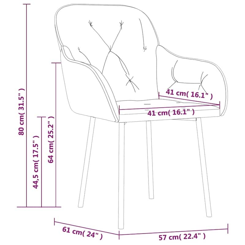 vidaXL Dining Chairs 2 Pcs Accent Upholstered Chair for Living Room Velvet - 22.4" x 24" x 31.5"
