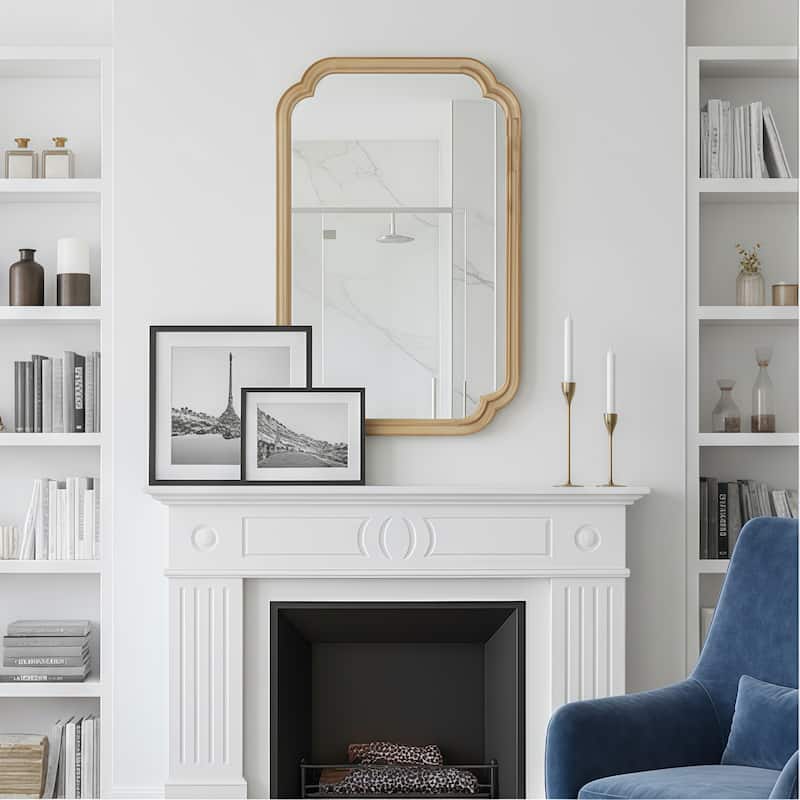 Solid Wood Frame Rounded Corner Decorative Mirror - Natural