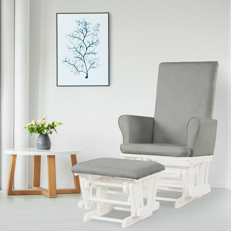 Gymax Glider and Ottoman Cushion Set Wooden Baby Nursery Rocking Chair - See Details