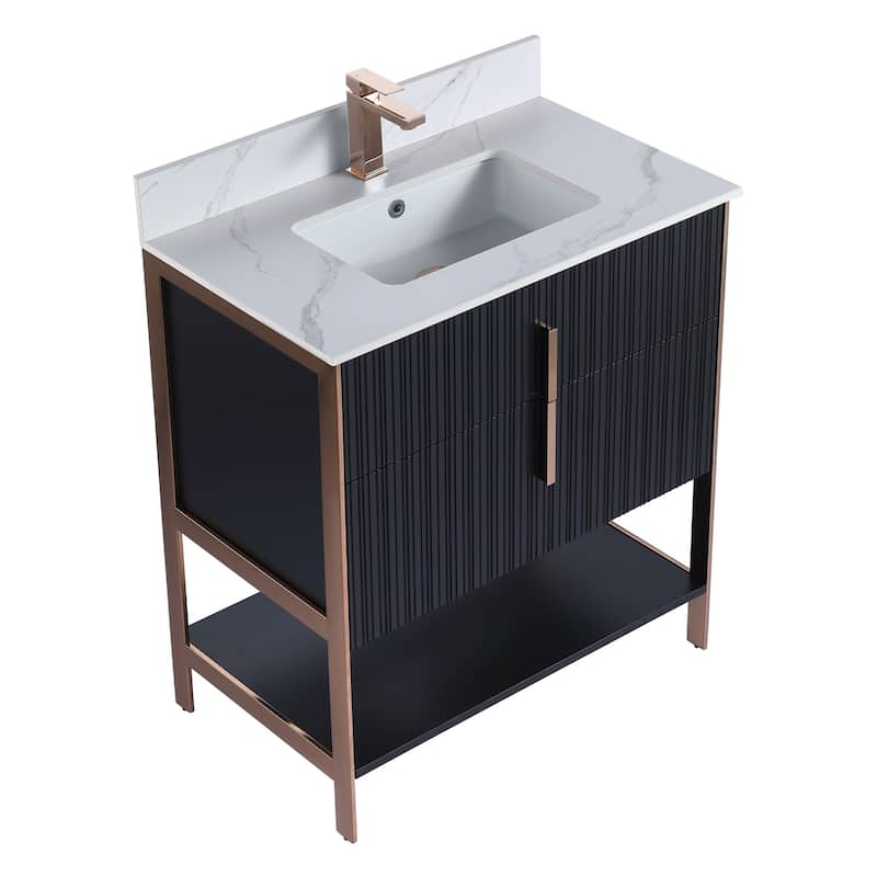Fine Fixtures Serenity Modern Bathroom Vanity with White Carrara Stone Top