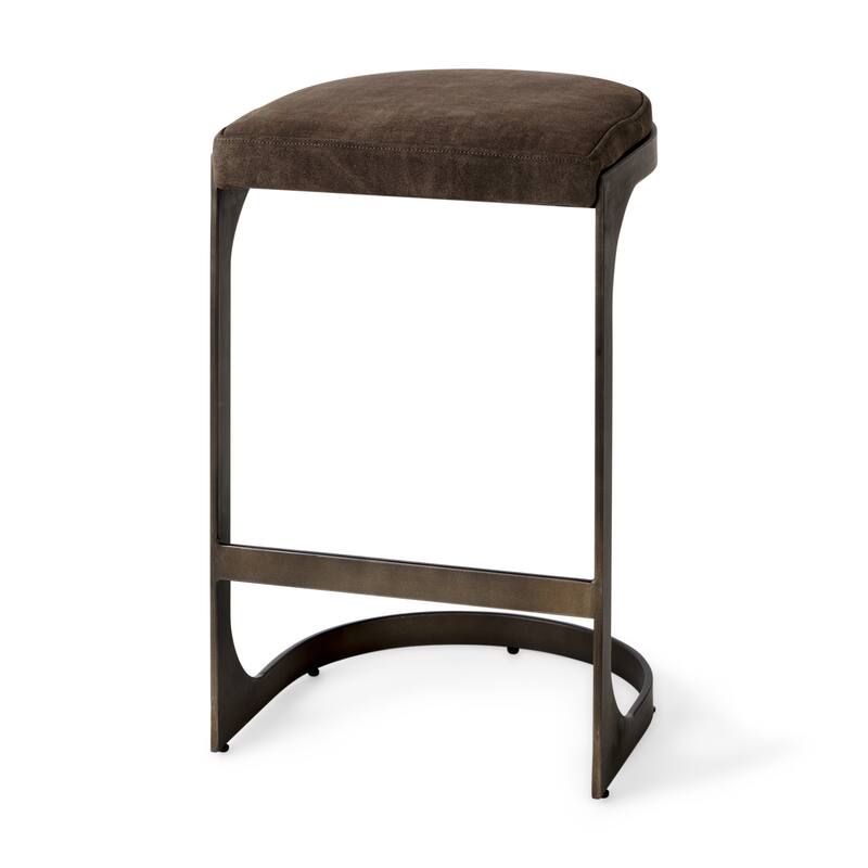 Tyson Black Genuine Leather with Dark Gray Metal Frame Counter Stool - Single - Brown Grey - Counter Height/Counter height/Bar Height