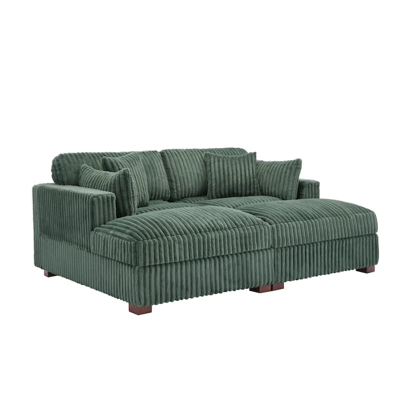 82" W Plush Corduroy Modular Sectional Sofa Chaise Lounge