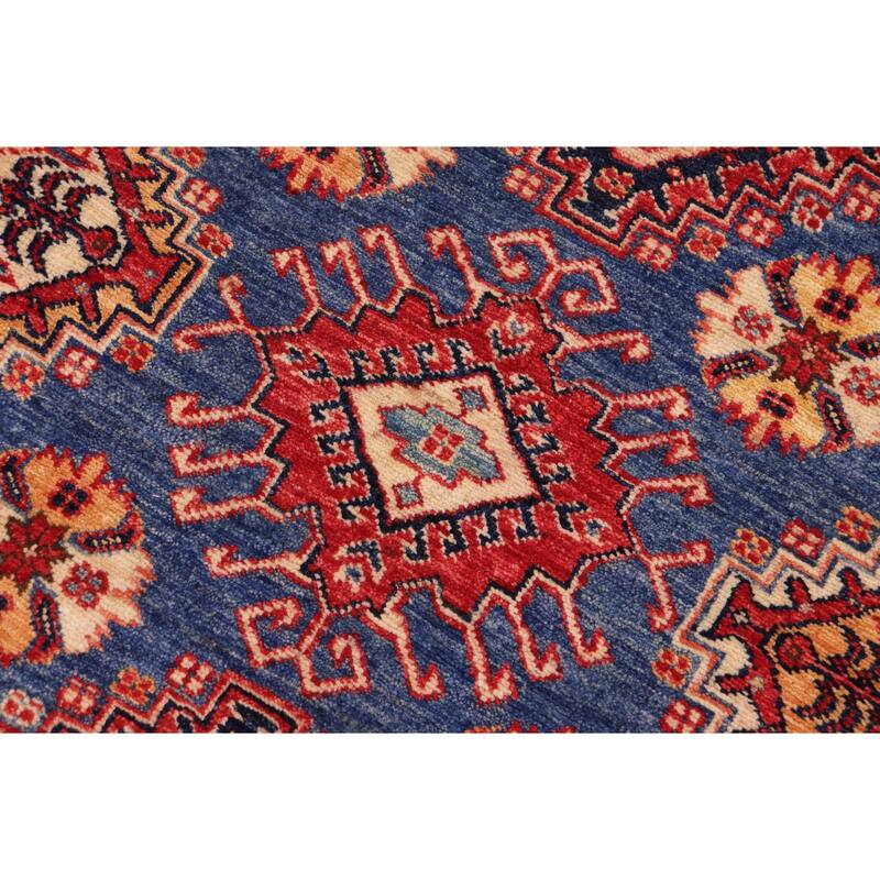Southwestern Super Kazak Ari Blue/Beige Hand Knotted Wool Rug - 9'1'' x 12'7''
