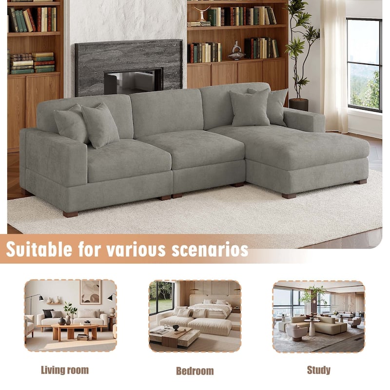 Modern Oversized Chenille Modular Sectional Sofa With Chaise