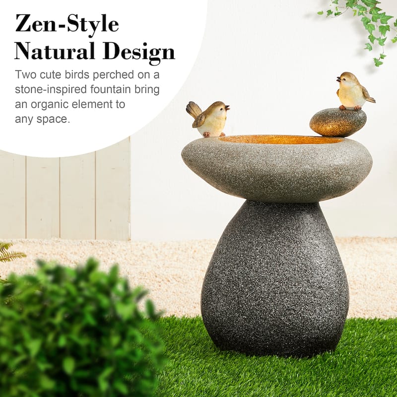 Glitzhome 24-inch Outdoor 2-tier Faux Pebbles Polyresin Birdbath Fountain with Pump