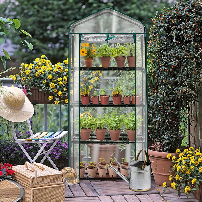 PE Cover Steel Frame 4-Tier Mini Greenhouse