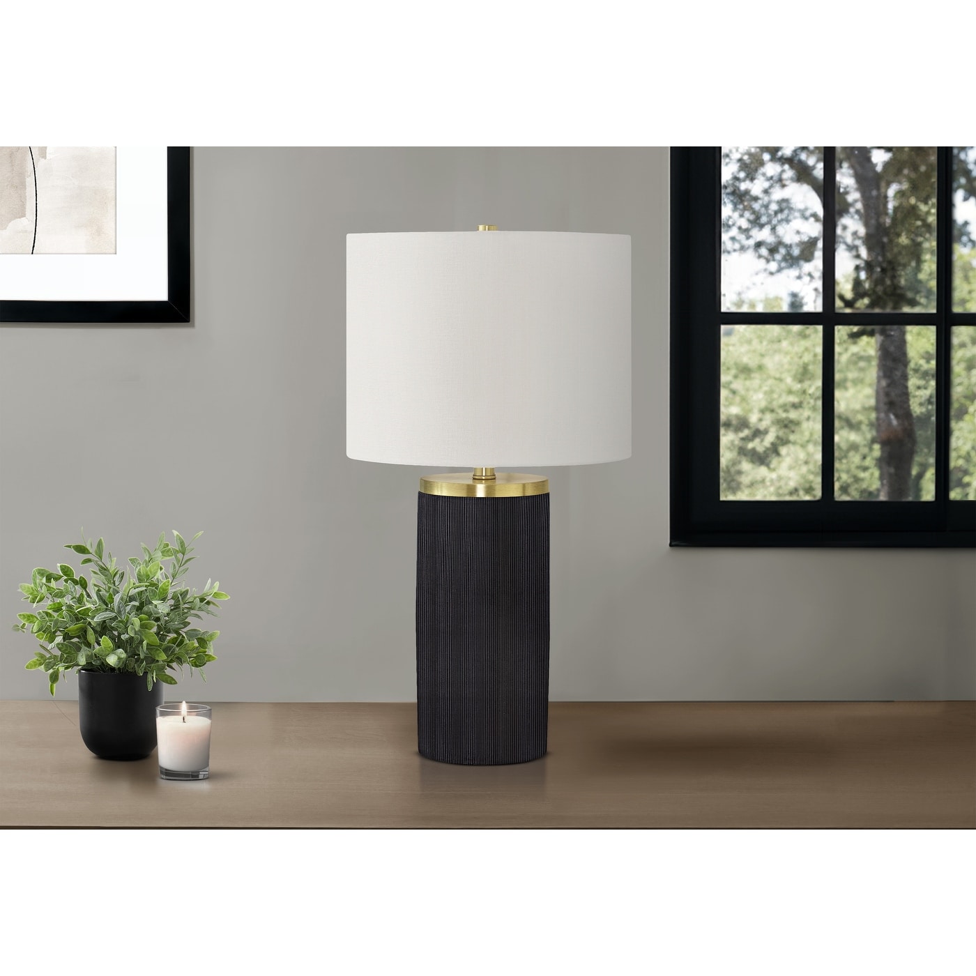 Lighting, 24"h, Table Lamp, Black Concrete, Ivory / Cream Shade, Modern