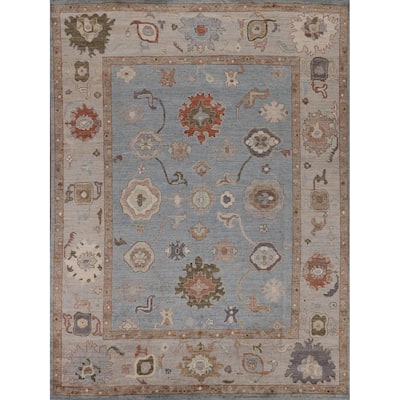 Hand Knotted Oriental 100% Wool Carpet Transitional All-Over Navy Blue & Blues Oushak Area Rug - 9' 11'' X 8' 0''