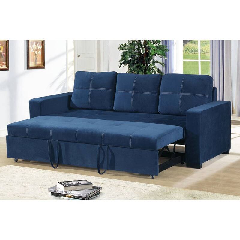 Convertible Sofa with White Stitching and Plastic Legs