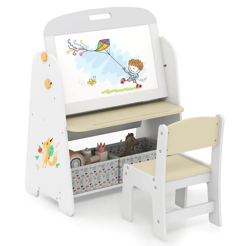 Costway 4-in-1 Kids Table & Chair Set with Magnetic Whiteboard & - See Details