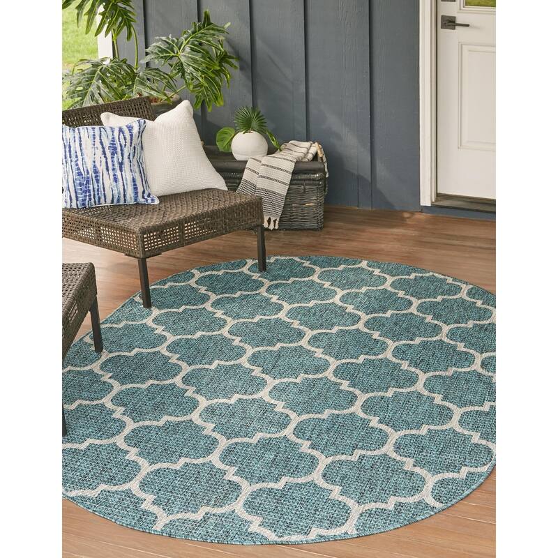 Outdoor Khence Collection Area Rug - Teal - 5'x8' Oval