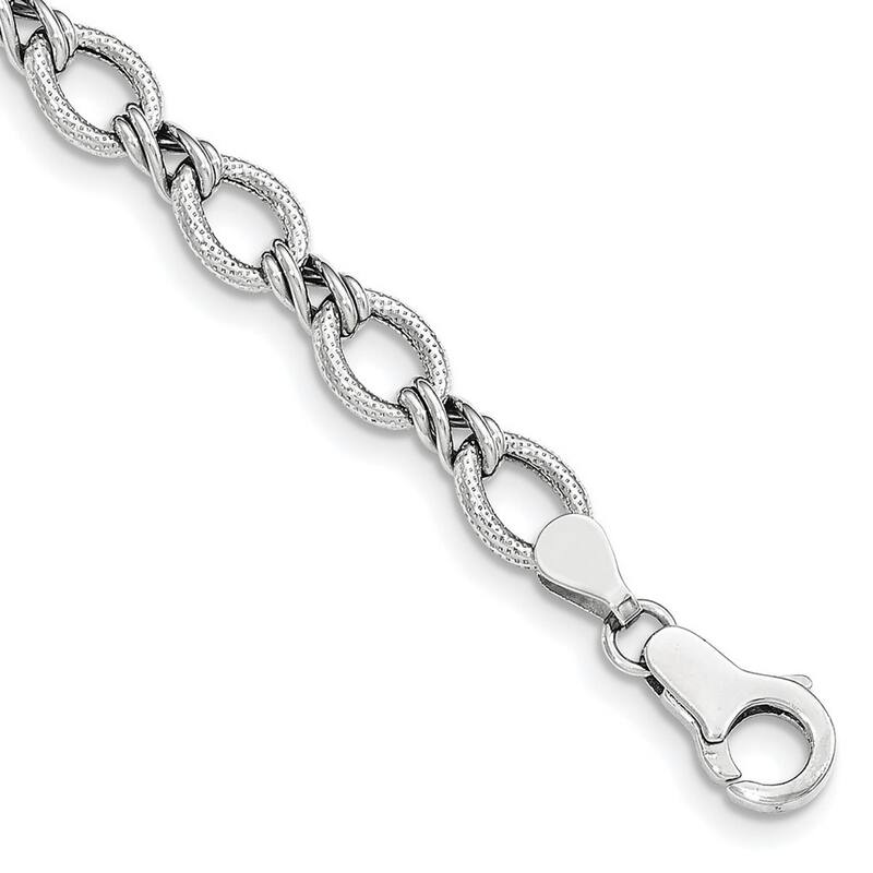 Curata 14k White Gold Textured Polished Fancy Lobster Closure Fancy Bracelet 7 Inch