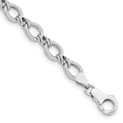 Curata 14k White Gold Textured Polished Fancy Lobster Closure Fancy Bracelet 7 Inch