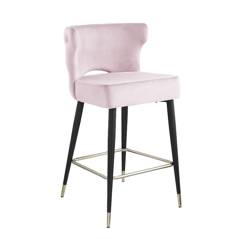 Contemporary Velvet Thick Upholstered Counter Bar Stool Set of 2,with Gold Tipped and Black Metal Legs