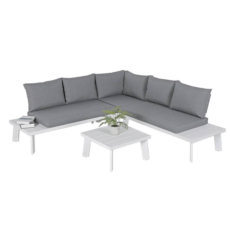 Outdoor Aluminum V-Shaped Sectional Seating Set with Side Table