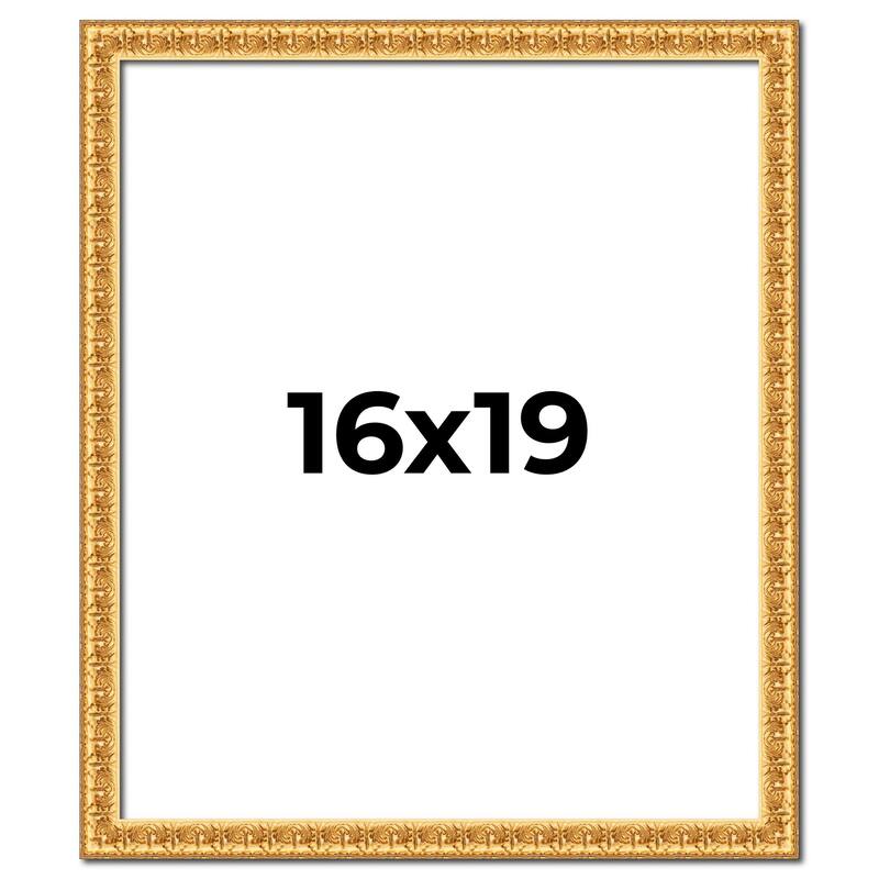 16x19 Frame Gold Real Wood Picture Frame Width 1 inches | Interior
