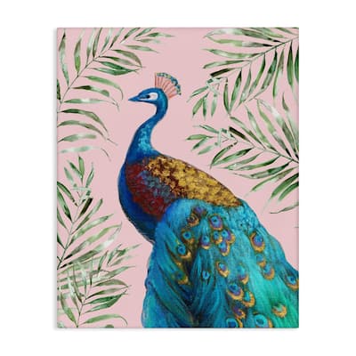Stupell Elegant Peacock & Palm Sprigs Canvas Wall Art Design By Nan