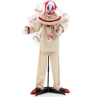 5 FT Grins Animatronic Killer Clown Halloween Decoration w/ Red Eyes