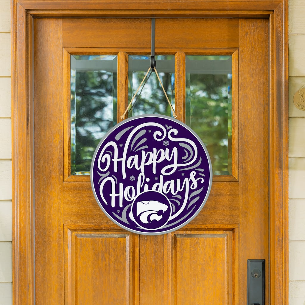 Kansas State University 18" x 18" Happy Holidays Door Décor Wall Sign - 18" x 18"
