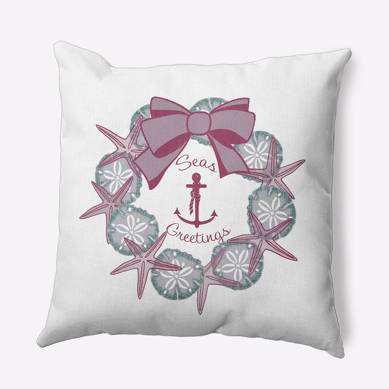 Seas and Greetings Wreath Beachy Christmas Accent Pillow - 16" x 16" - Passion Flower