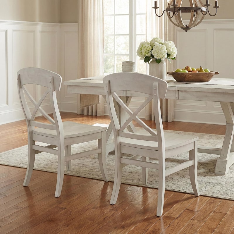 Roundhill Furniture Harola Cross-back Dining Side Chairs in Set of 2, Smoky White Finish