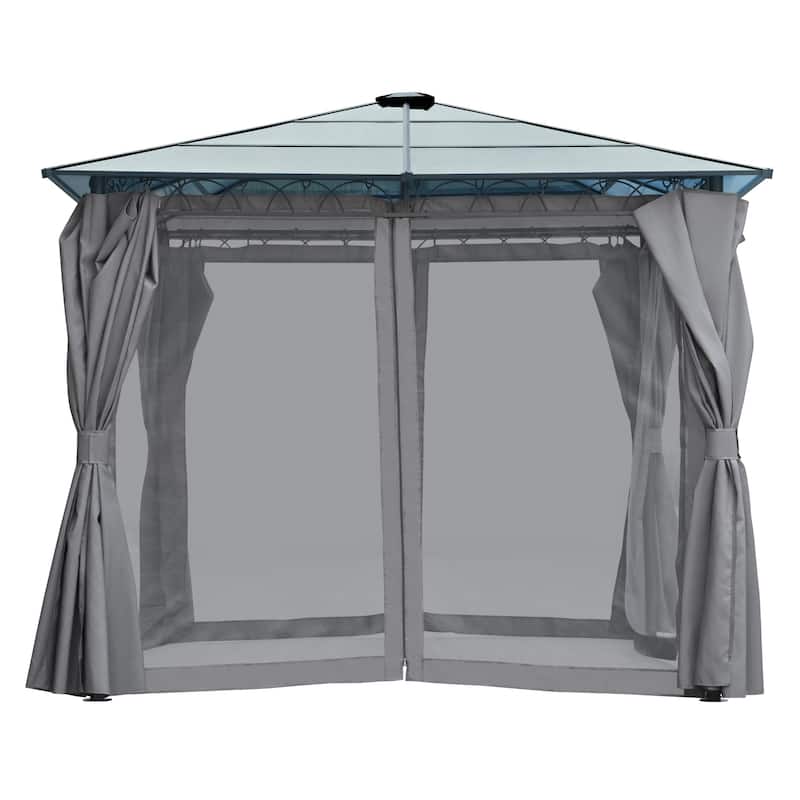 10'x10' Hardtop Outdoor Gazebo with Polycarbonate Roof, with Aluminum Frame, Mosquito Netting and Privacy Screens