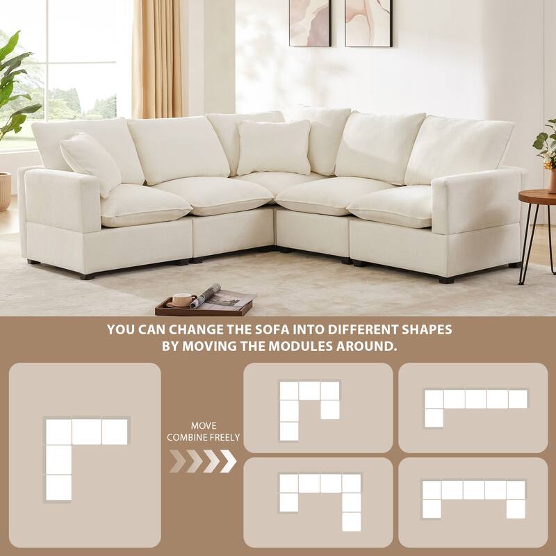 Modern L Shaped Modular Sectional Sofa with Reconfigurable Chenille Seats and Foam Cushions for Living Rooms or Offices