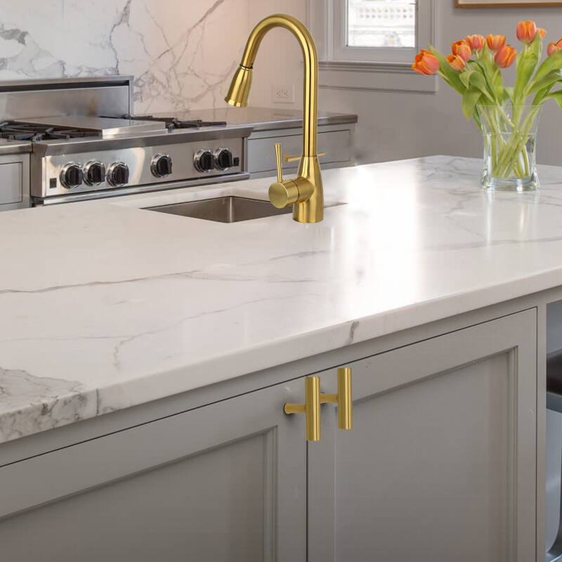 Copper Kitchen T Bar Cabinet Pulls 100% Solid Brass Drawer Knob (10-PACK)