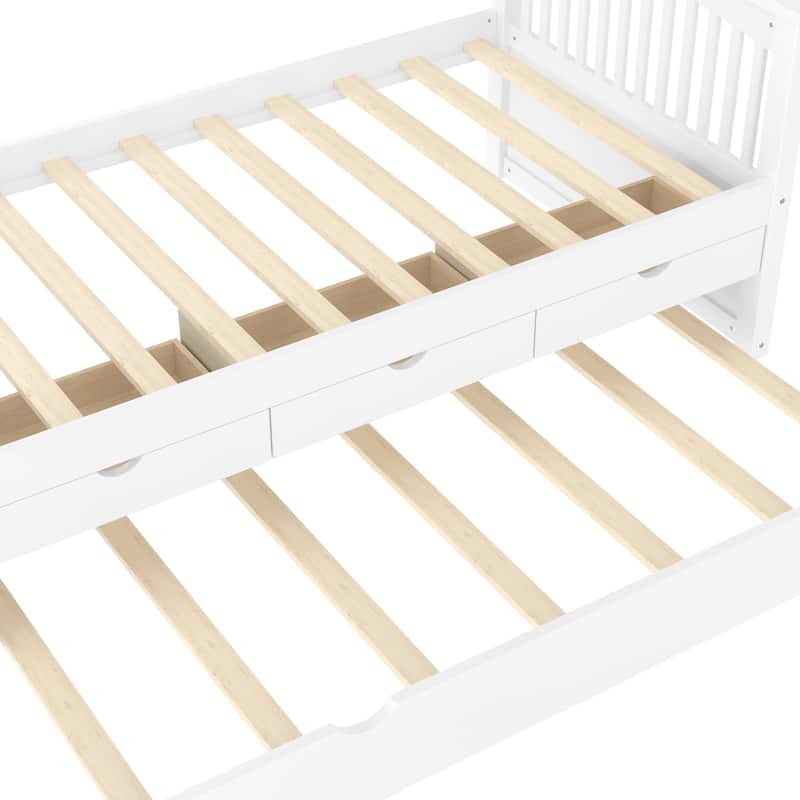 Twin Platform Bed with Storage Drawers and Trundle