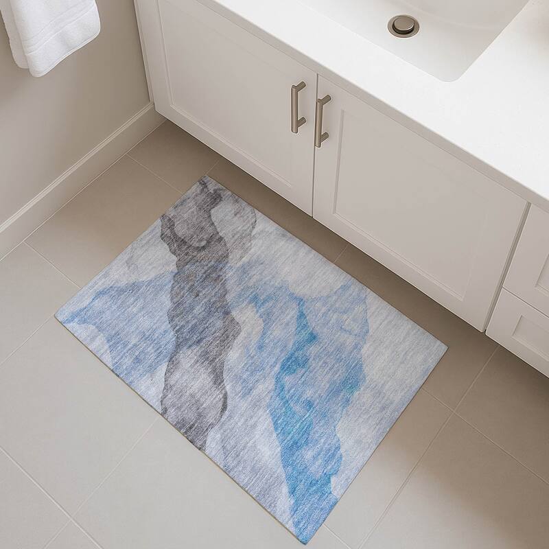 Premium Washable Super Soft Contemporary Fizal Mayfield Rug - Sky - 1'8" x 2'6"