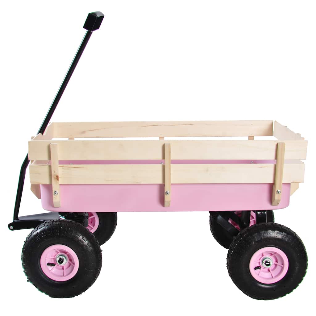 All-Terrain Outdoor Garden Wagon - Wood Railing & Air Tires for Heavy Pulling
