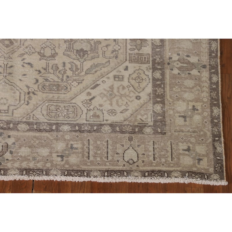 Distressed Tabriz Persian Antique Area Rug Hand-Knotted Wool Carpet - 6'5"x 9'9"