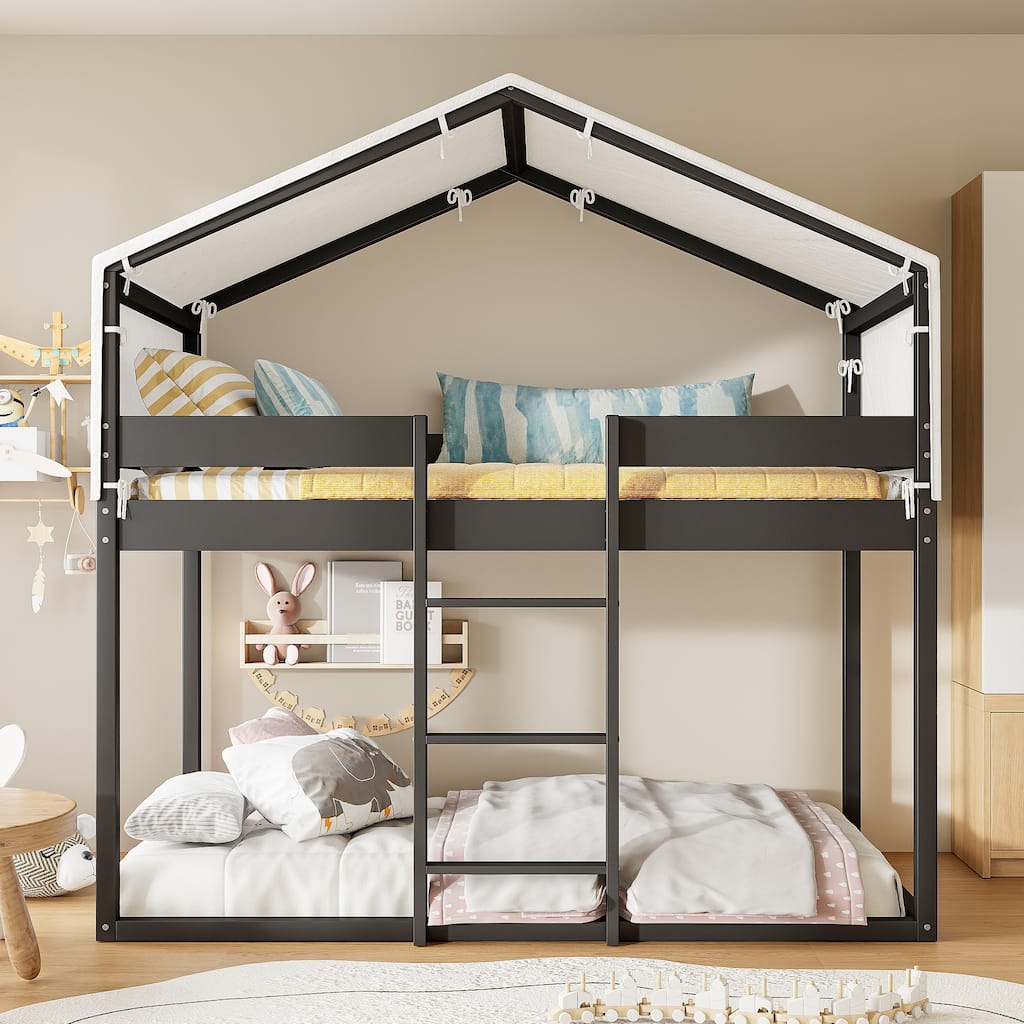 Twin over Twin Wood Bunk Bed with Tent, Espresso