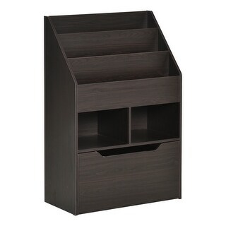 Kids Bookcase Multi-Shelf Rack Organizer with Storage Drawer for Books, Playroom, Brown
