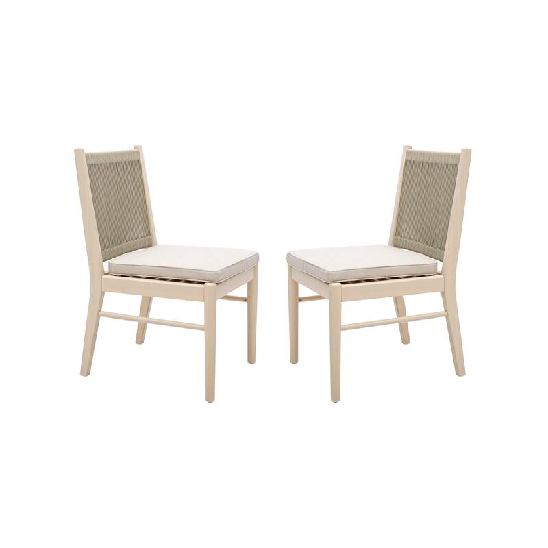 Orry Dining Side Chair Set of 2, Beige Roped Back, Acacia Wood