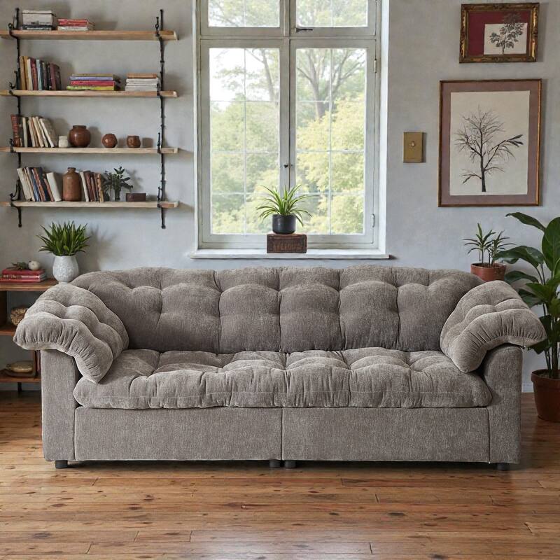 94.8" Chenille Deep Seat Sofa, Modern Cloud-Like Upholstered 3-Seater Couch for Living Room, Bedroom, Office & Apartments