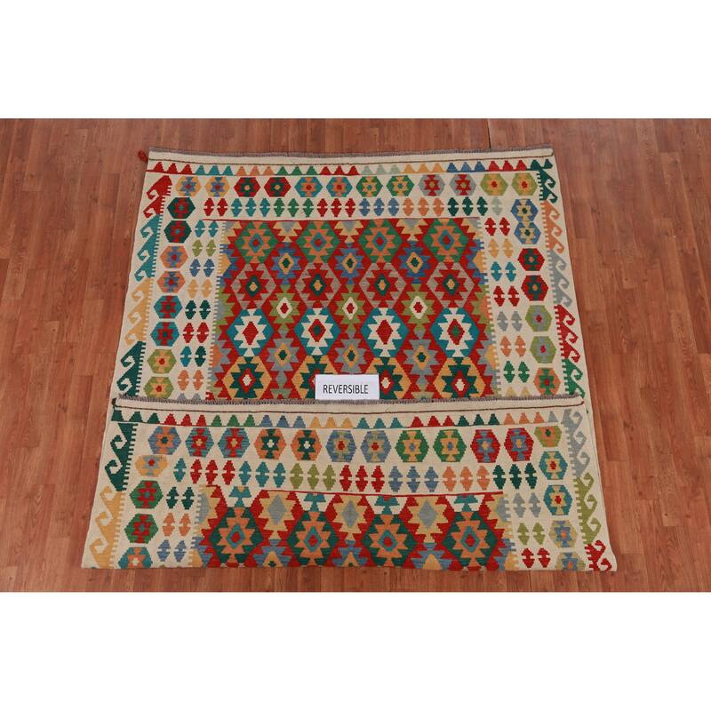 Hand Woven Oriental 100% Wool Carpet Southwestern Geometric Multi-Colored Kilim Area Rug - 8' 4'' X 6' 4''