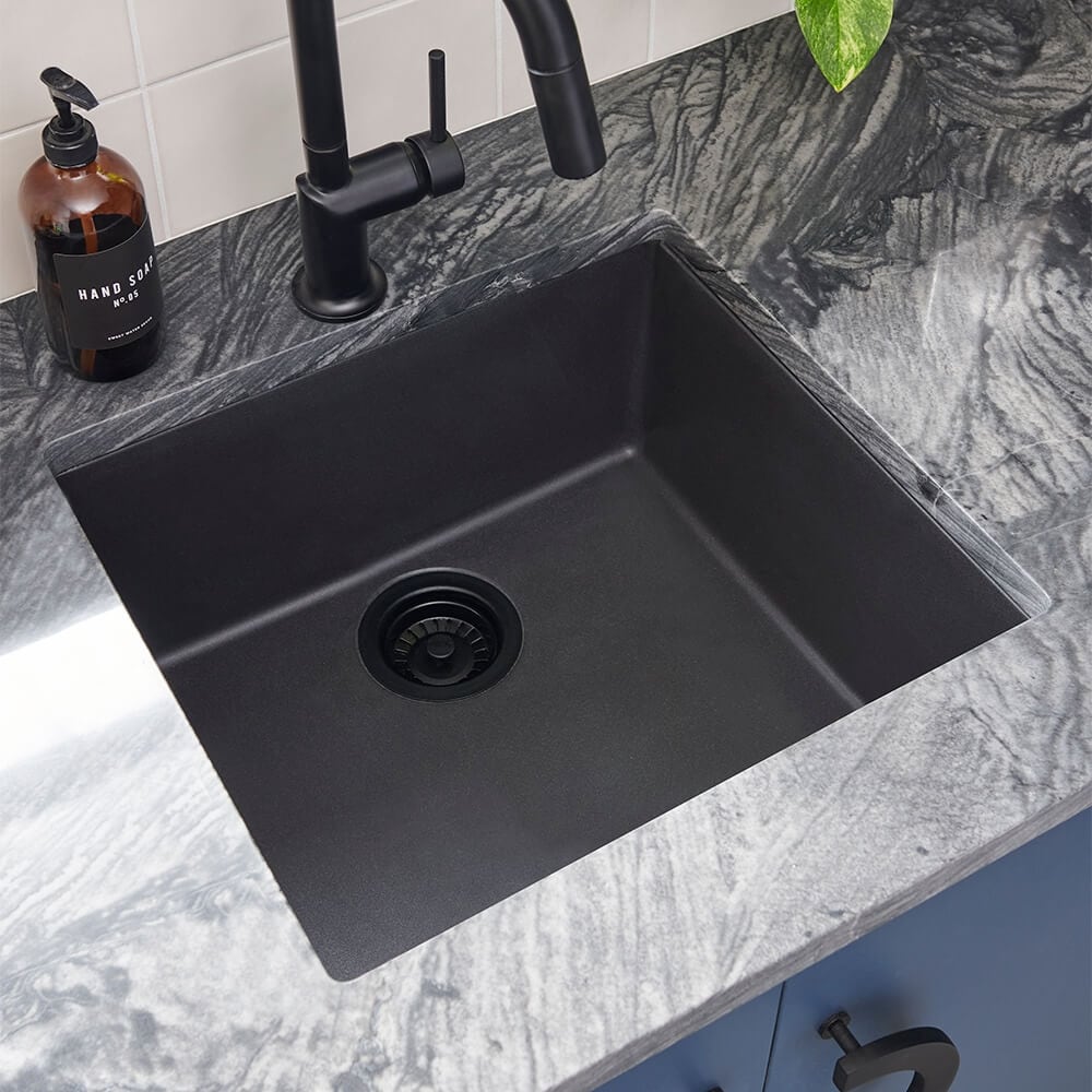 Ruvati 17 x 17 inch Granite Composite Quartz Undermount Single Bowl Wet Bar Prep Sink - Midnight Black - RVG2018BK