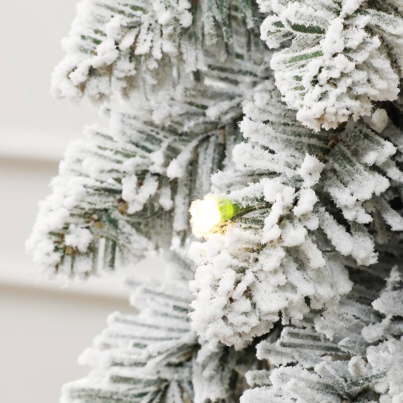 3-Piece Snow-Flocked Slim Artificial Tree Set with Battery Operated Lights
