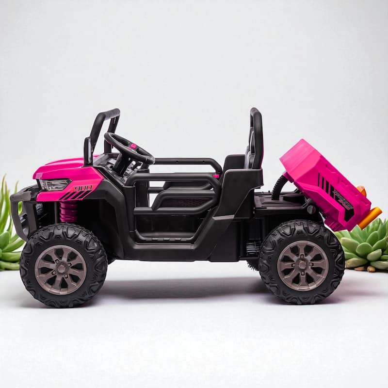 24V 2-Seater Ride On Dump Truck for Kids with 2x200W Motor, Remote Control, Electric Dump Bed, Shovel & Suspension Wheels - Pink