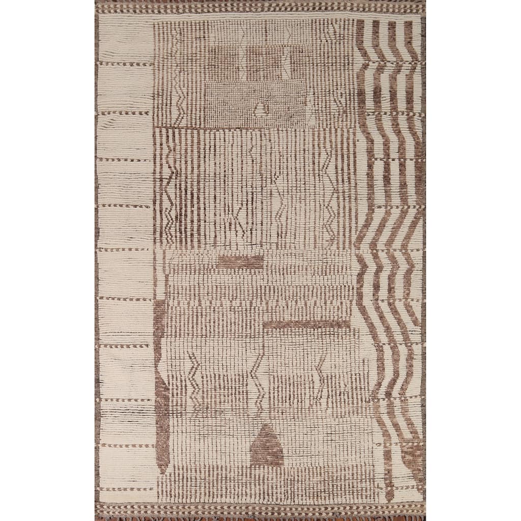 All-Over Striped Moroccan Area Rug Handmade Wool Carpet - 7'11" x 11'2"